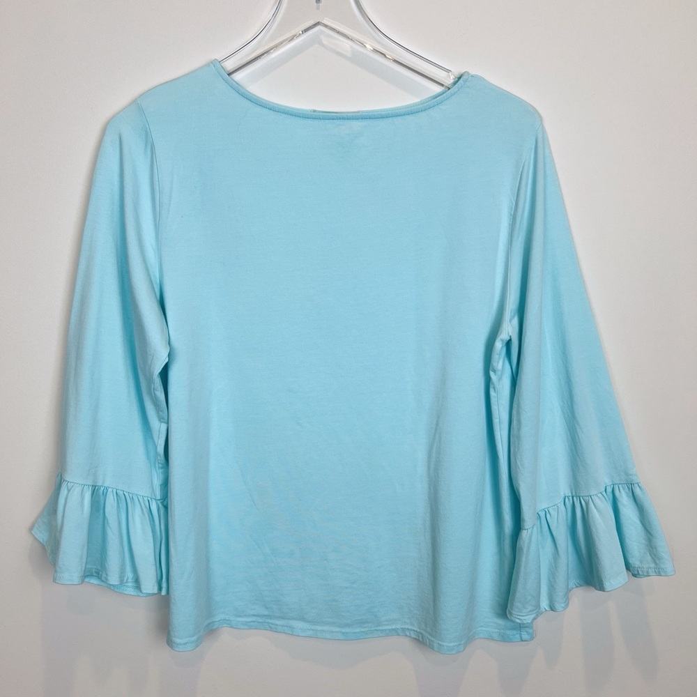 Fresh Produce Bell/Ruffle Sleeve Shirt Sz M Light Blue